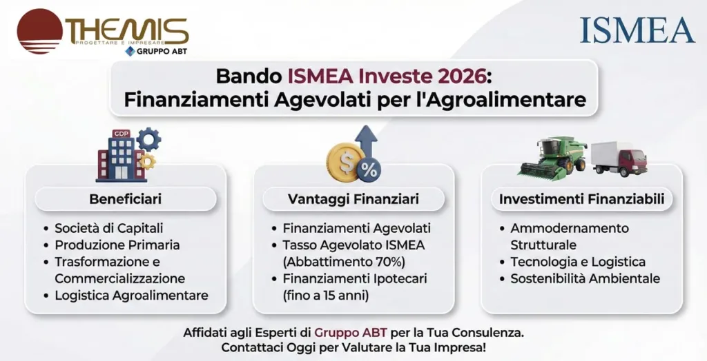 ISMEA Investe 2026 Guida ai Finanziamenti Agevolati per l'Agroalimentare infografica